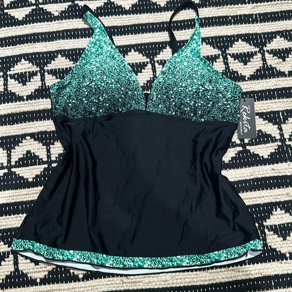 Nwt rekita Black and green Sequin print Swimsuit two piece - Picture 3 of 6